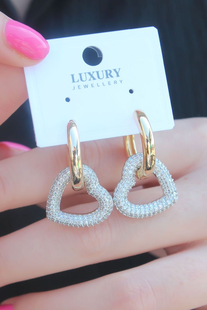 EBJ Gold Color Zircon Stone Ring Heart Model Brass Women's Earring - Sammamish
