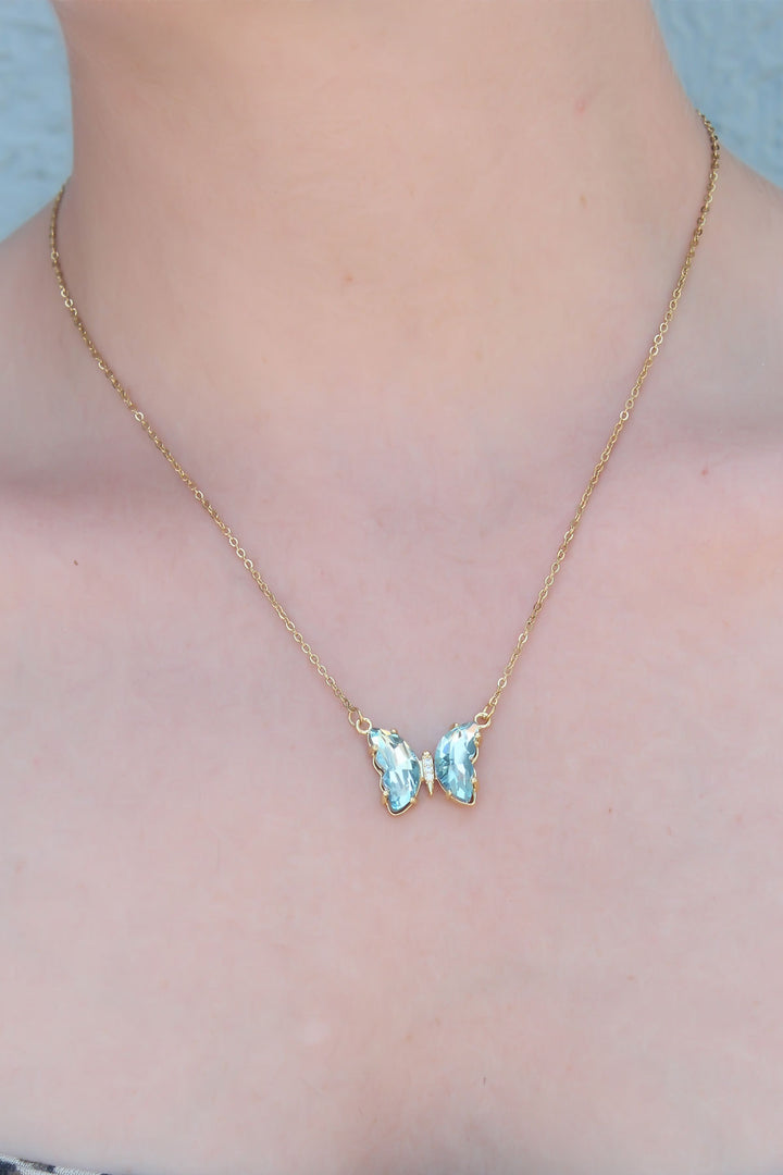 EBJ 316L Stainless Steel Gold Color Butterfly Model Women's Necklace with Zircon Stone - Vyshneve