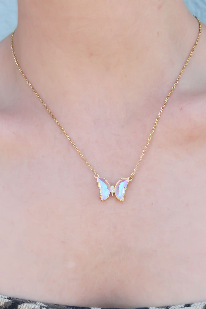 EBJ 316L Steel Gold Color Crystal Butterfly Model Women's Necklace - Maple Ridge