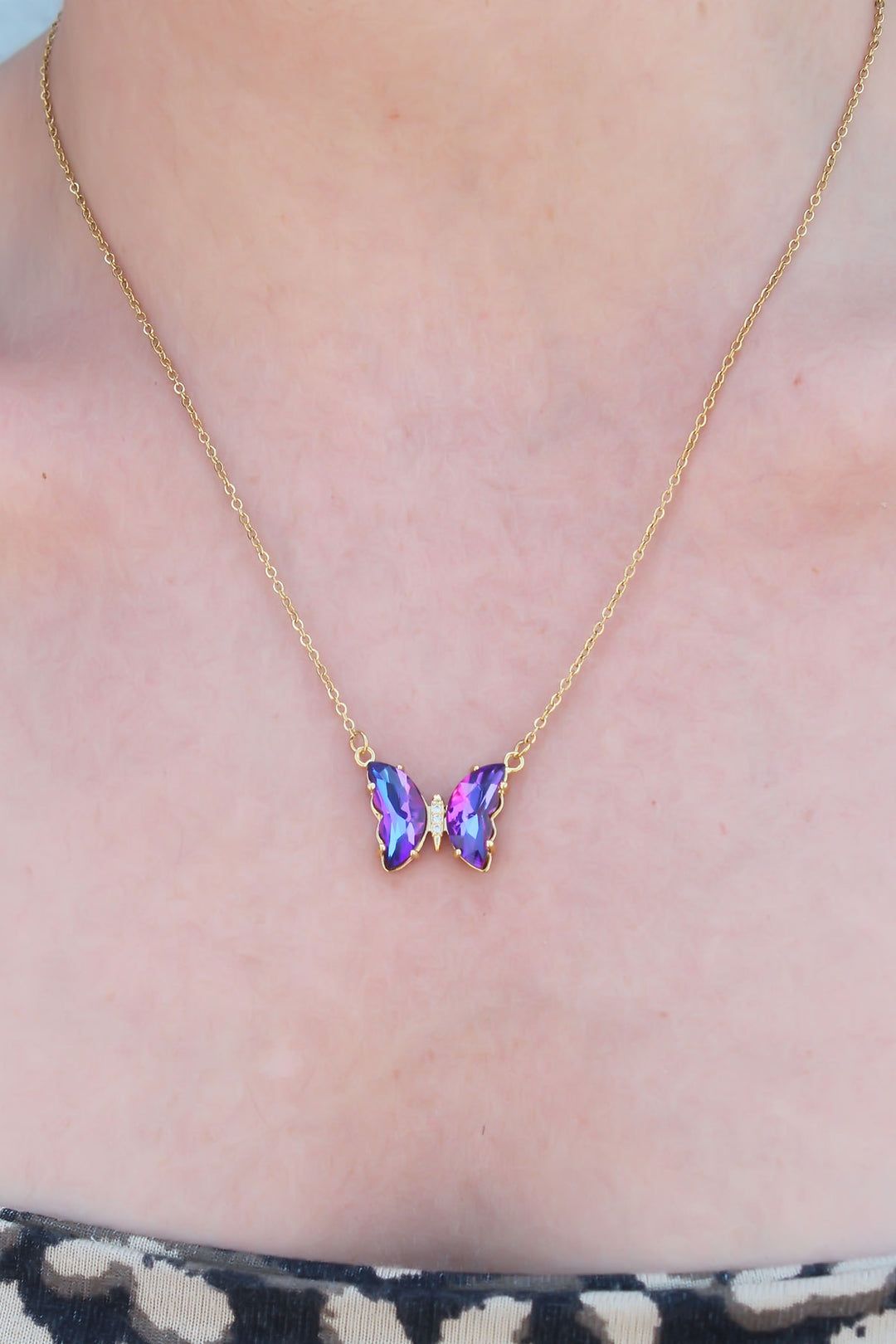 EBJ 316L Steel Gold Color Purple Crystal Stone Model Women's Necklace - Nijkerk