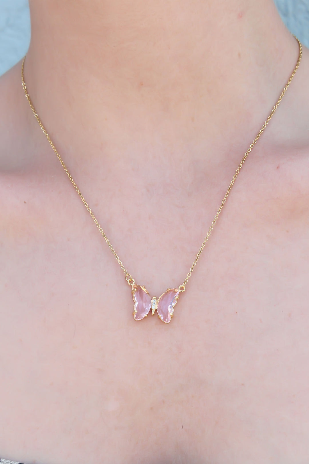 EBJ 316L Steel Gold Color Cream Crystal Stone Women's Necklace - Colima