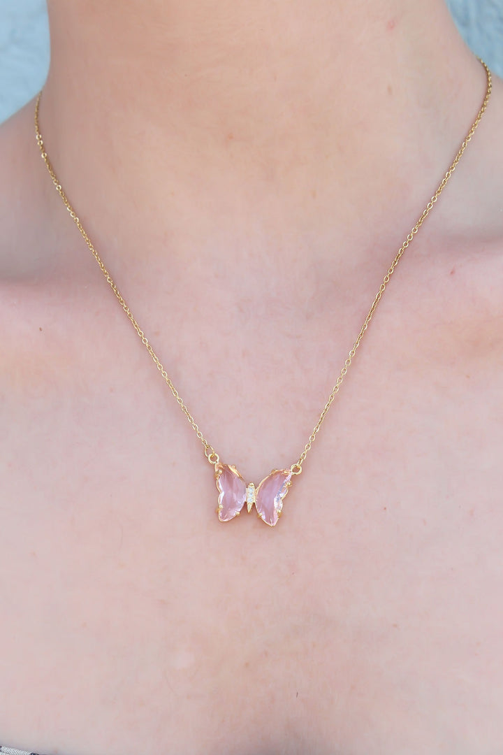 EBJ 316L Steel Gold Color Cream Crystal Stone Women's Necklace - Colima