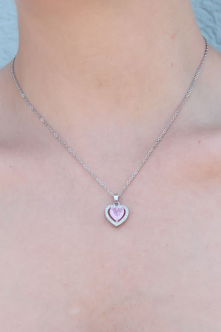 EBJ 316L Stainless Steel Silver Color Heart Shaped Zircon Stone Women's Necklace - Bielefeld