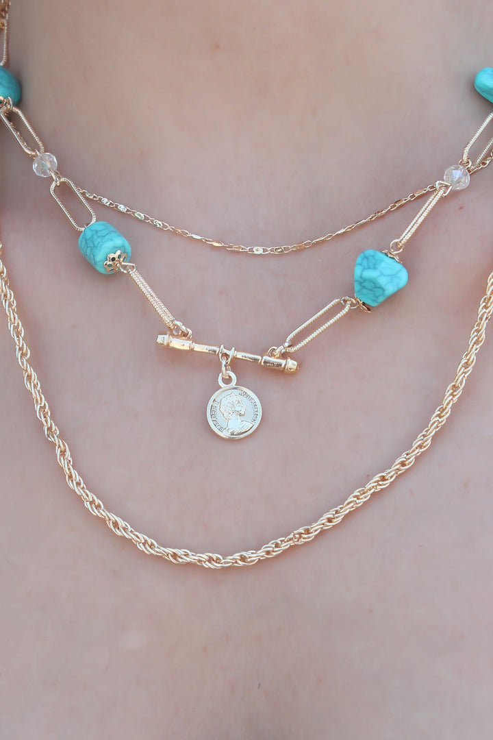 EBJ Gold Color 3-Piece Blue Stone Women's Necklace - Charleston