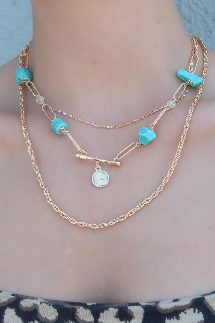 EBJ Gold Color 3-Piece Blue Stone Women's Necklace - Charleston