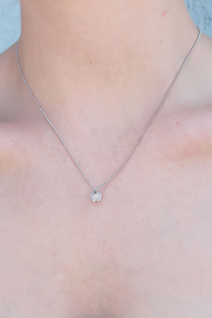 EBJ Silver Color Cage Figure Zircon Stone Detail Women's Necklace - Aurich