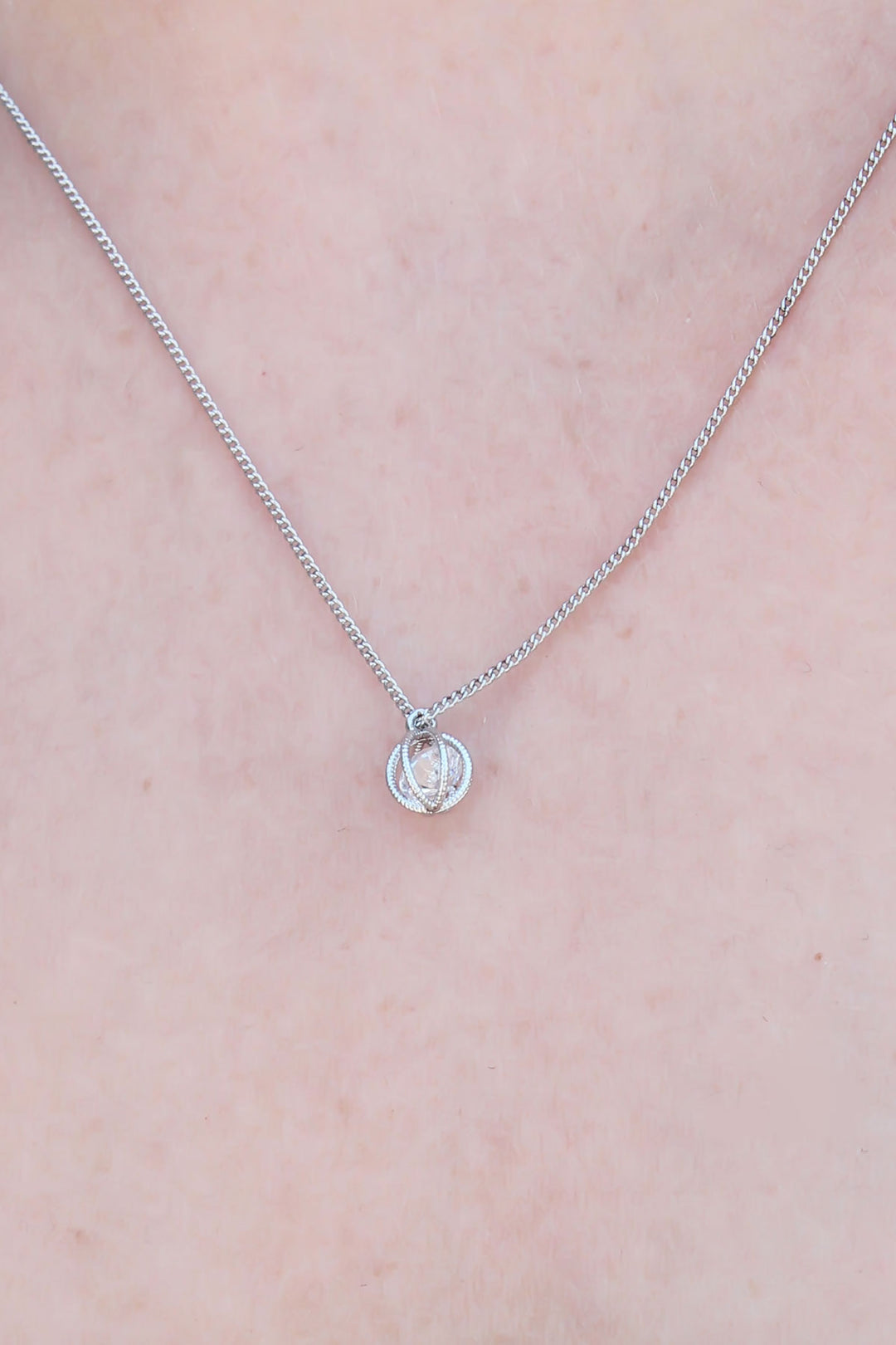 EBJ Silver Color Cage Figure Zircon Stone Detail Women's Necklace - Aurich