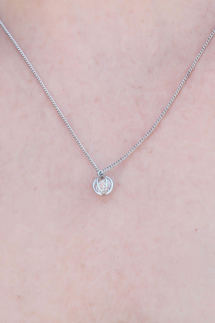 EBJ Silver Color Cage Figure Zircon Stone Detail Women's Necklace - Aurich