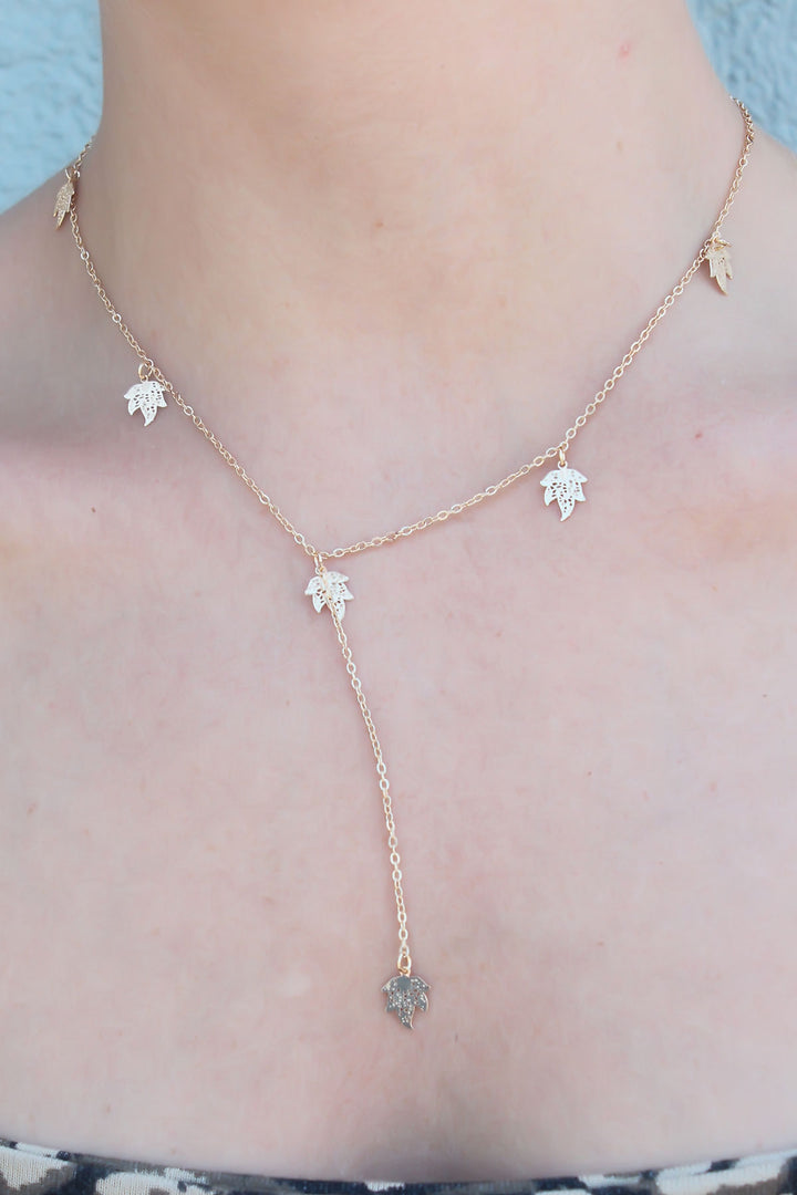 EBJ Gold Color Zircon Stone Leaf Figure Women's Necklace - West Valley City