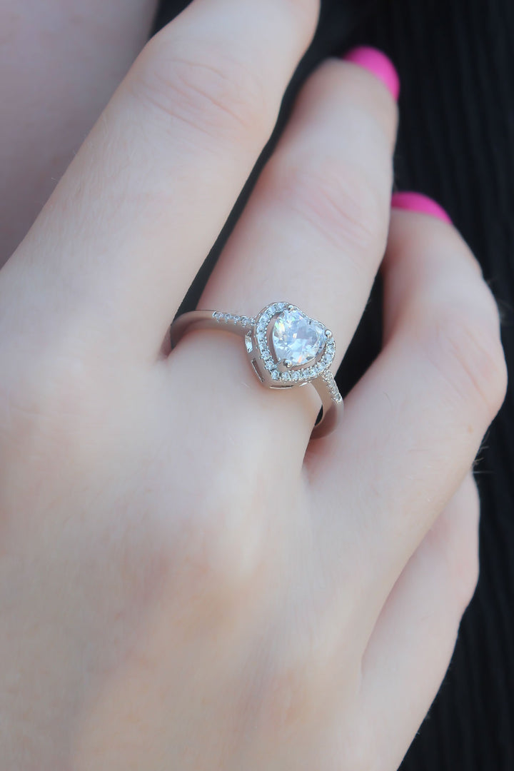 EBJ Silver Color Zircon Stone Heart Model Charm Brass Women's Ring - Molina de Segura