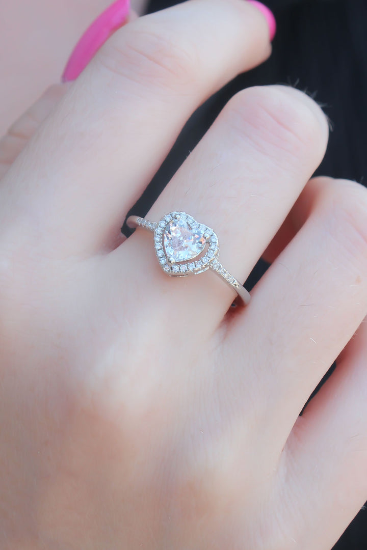 EBJ Silver Color Zircon Stone Heart Model Charm Brass Women's Ring - Molina de Segura