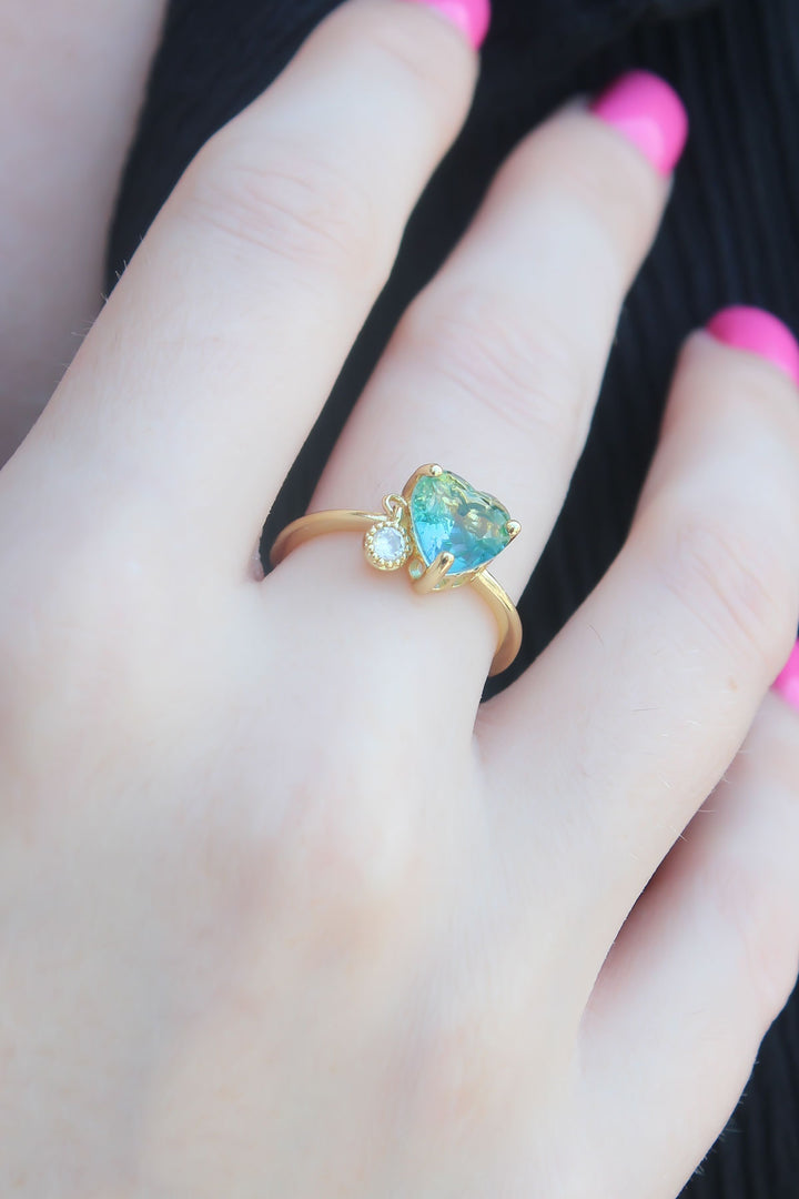 EBJ Gold Color Green Zircon Stone Heart Model Brass Women's Ring - San Nicolás de los Garza
