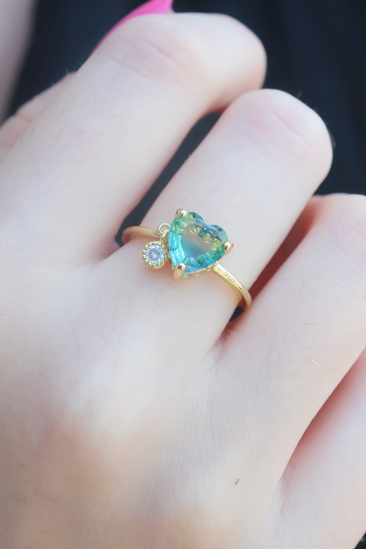 EBJ Gold Color Green Zircon Stone Heart Model Brass Women's Ring - San Nicolás de los Garza