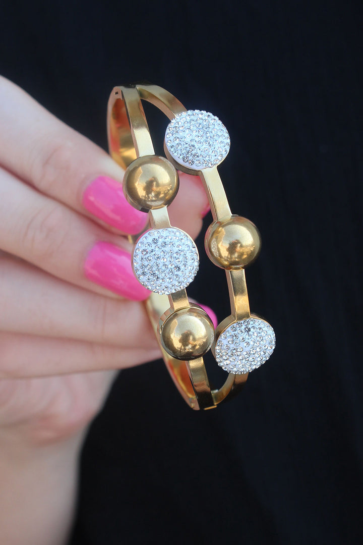 EBJ 316L Stainless Steel Gold Color Zircon Stone Ball Model Women's Cuff - Lisbon