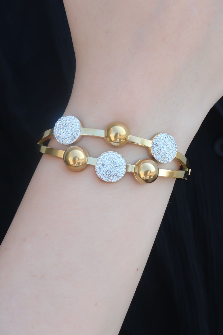 EBJ 316L Stainless Steel Gold Color Zircon Stone Ball Model Women's Cuff - Lisbon