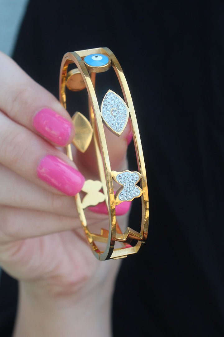 EBJ 316L Steel Gold Color Zircon Stone Figures Model Women's Cuff - Memmingen