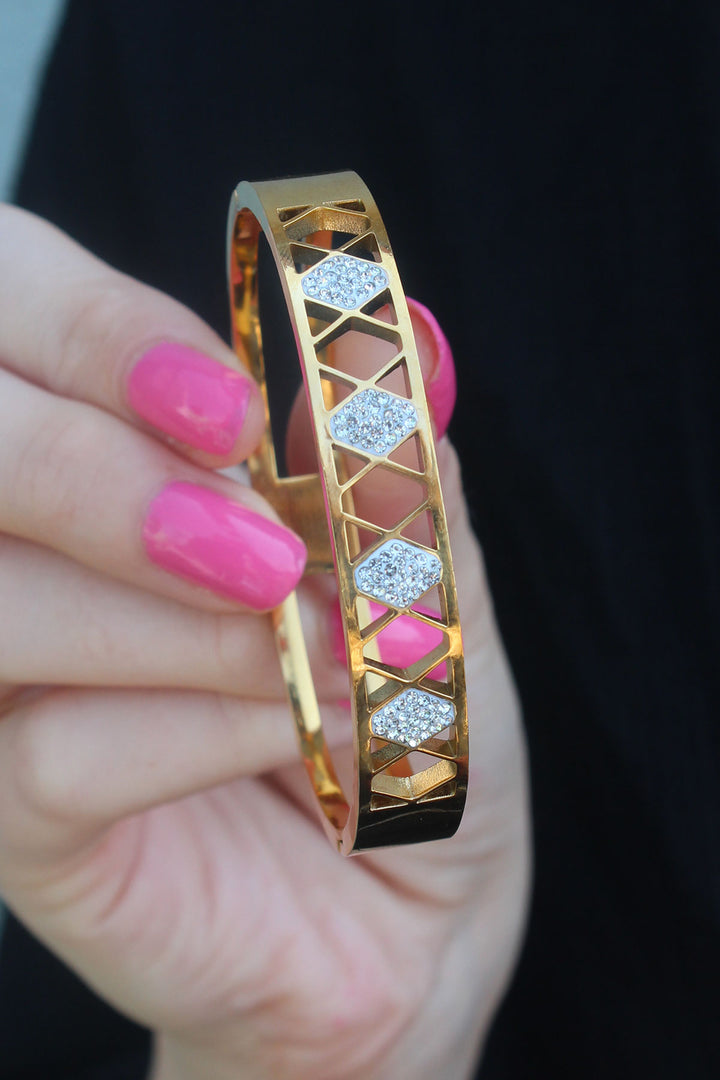 EBJ 316L Steel Gold Color Motif Model Zircon Stone Women's Cuff - Speyer