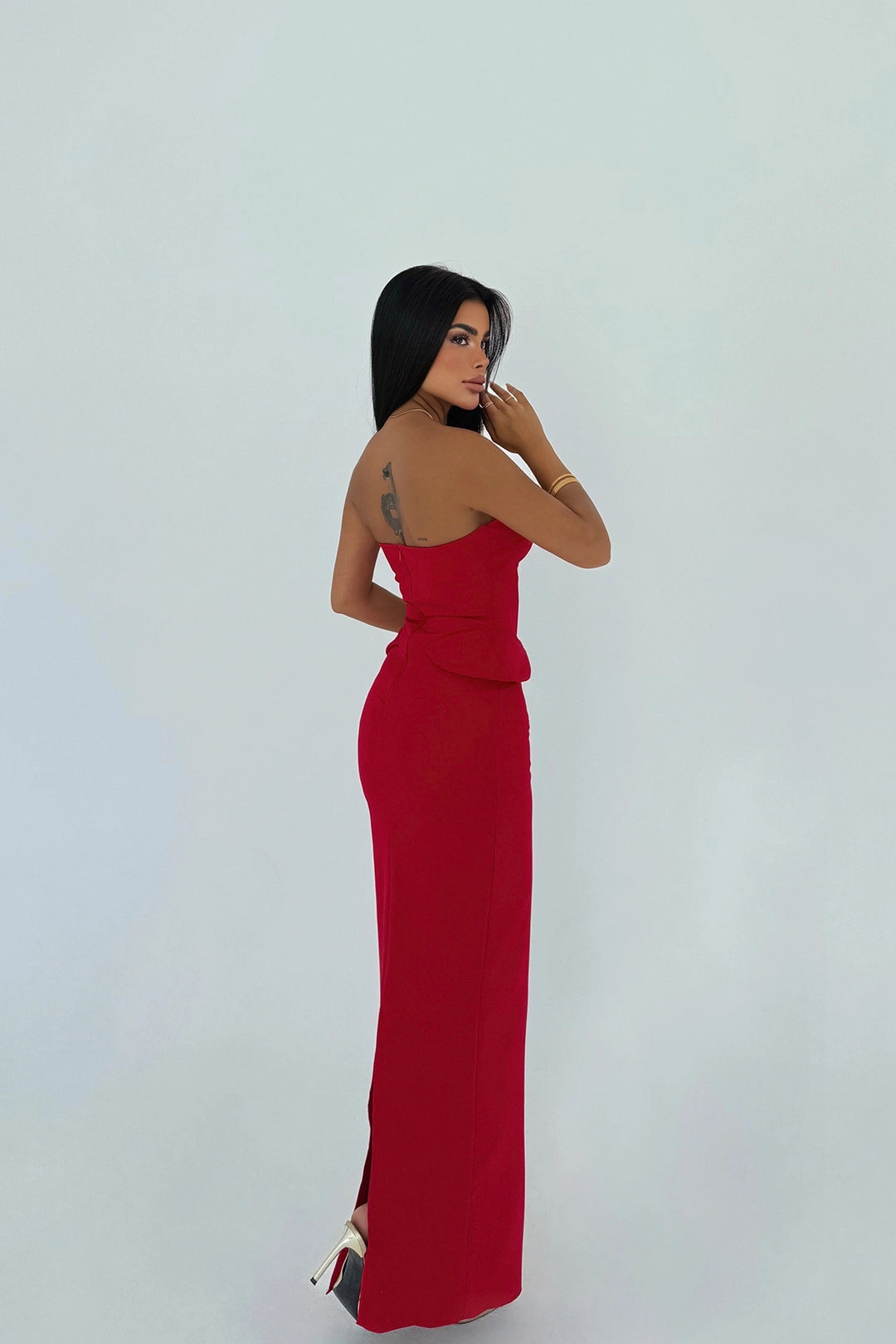 EYY Women Red Strapless Dress with Pocket Detail - Halle