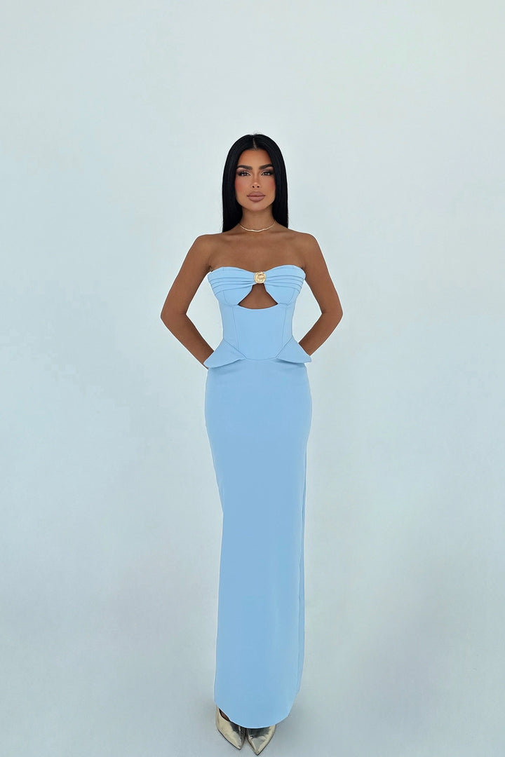 EYY Women Blue Strapless Dress with Pocket Detail - Upper Hutt