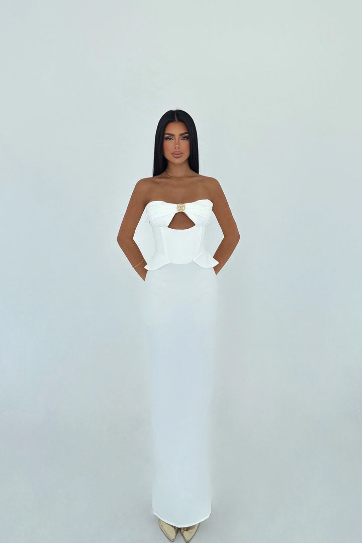 EYY Women White Strapless Dress with Pocket Detail - Monrovia