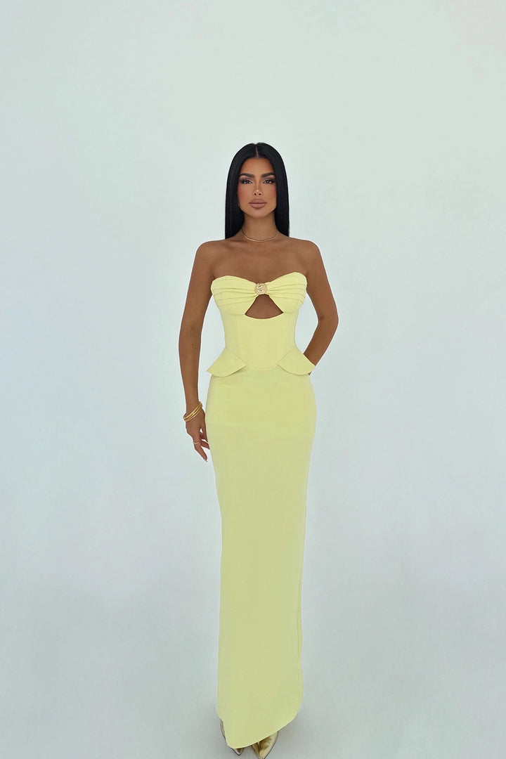 EYY Women Yellow Strapless Dress with Pocket Detail - Houghton le Spring