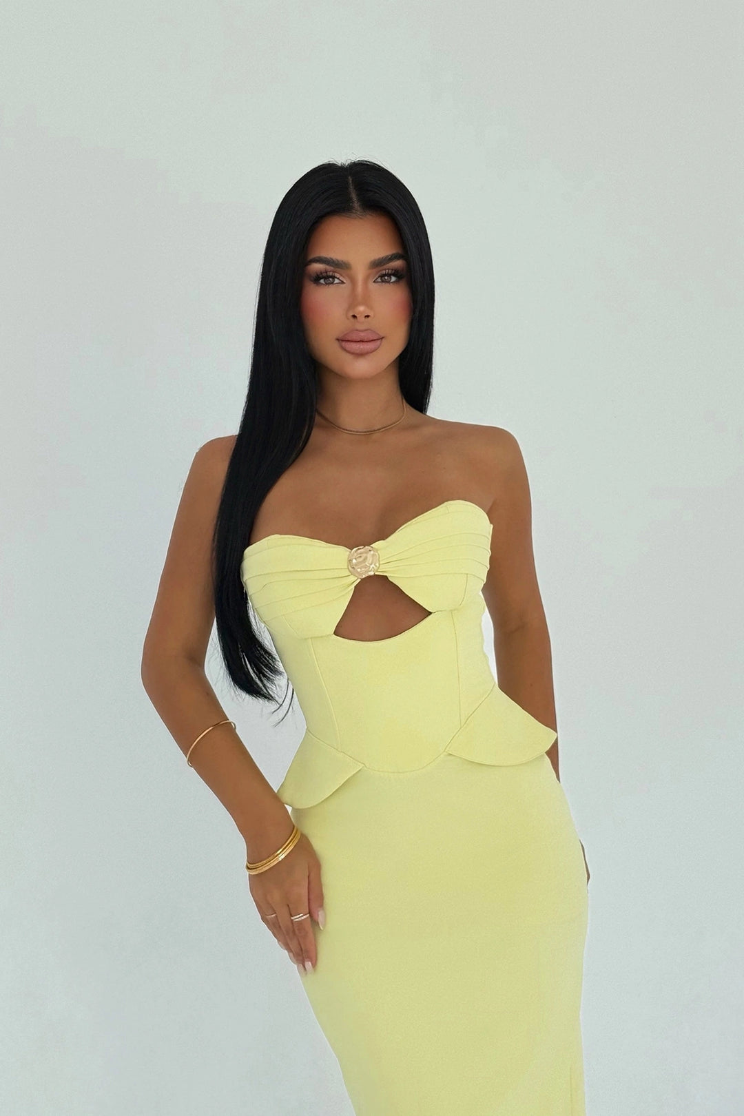 EYY Women Yellow Strapless Dress with Pocket Detail - Houghton le Spring