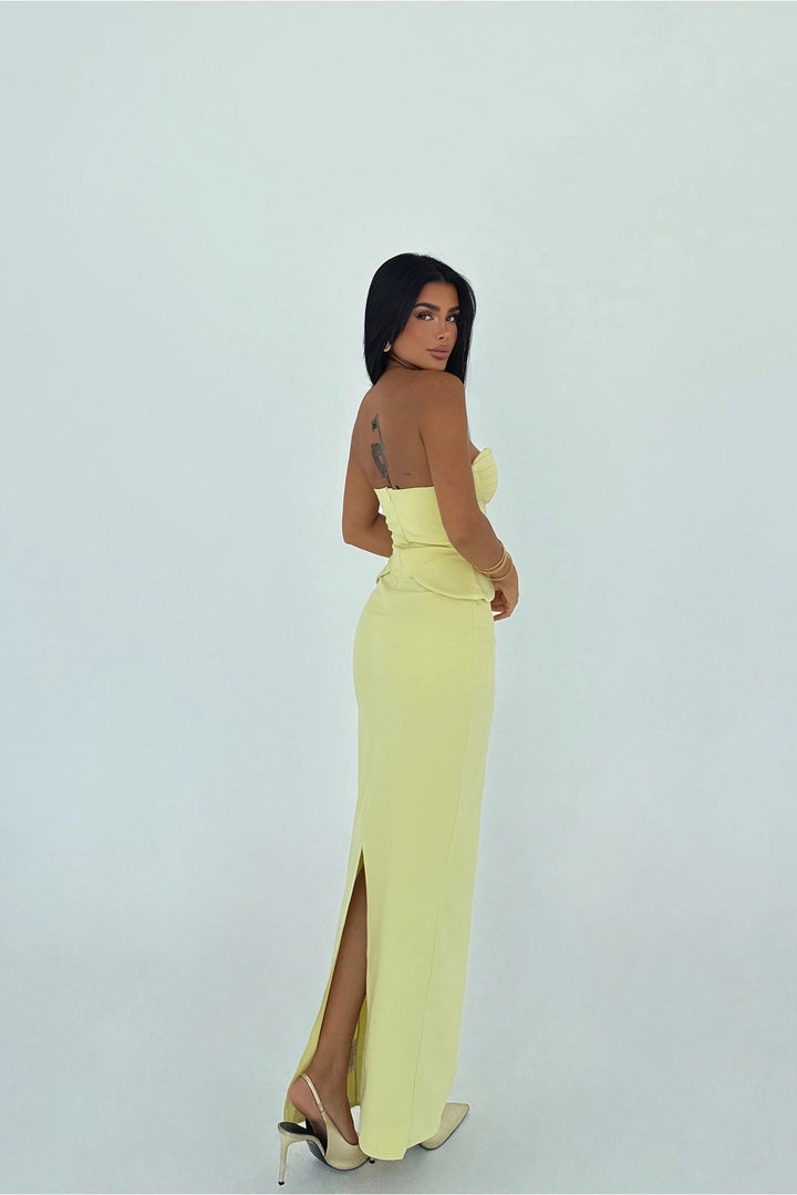 EYY Women Yellow Strapless Dress with Pocket Detail - Houghton le Spring