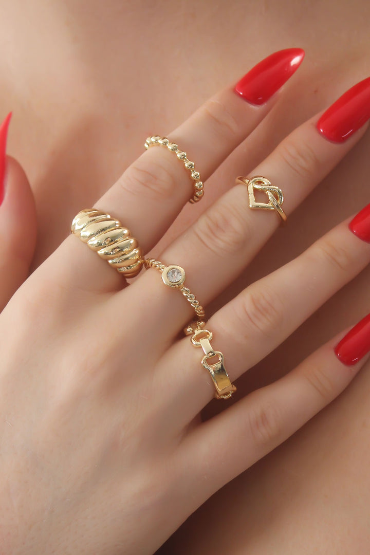 EBJ Gold Color Heart Figure Zircon Stone Detail Women's Ring Set - Bacău