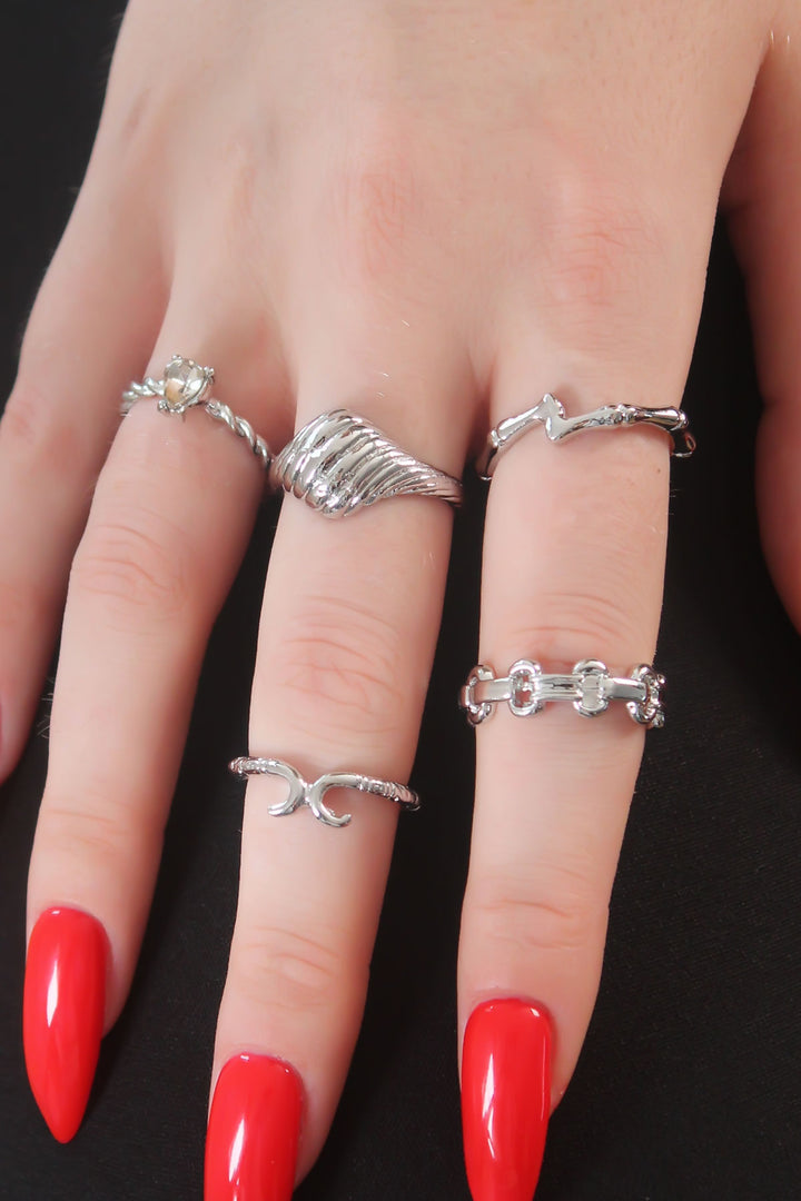 EBJ Silver Color Spiral Model Ring with Zircon Stone for Women Combination - Cholet