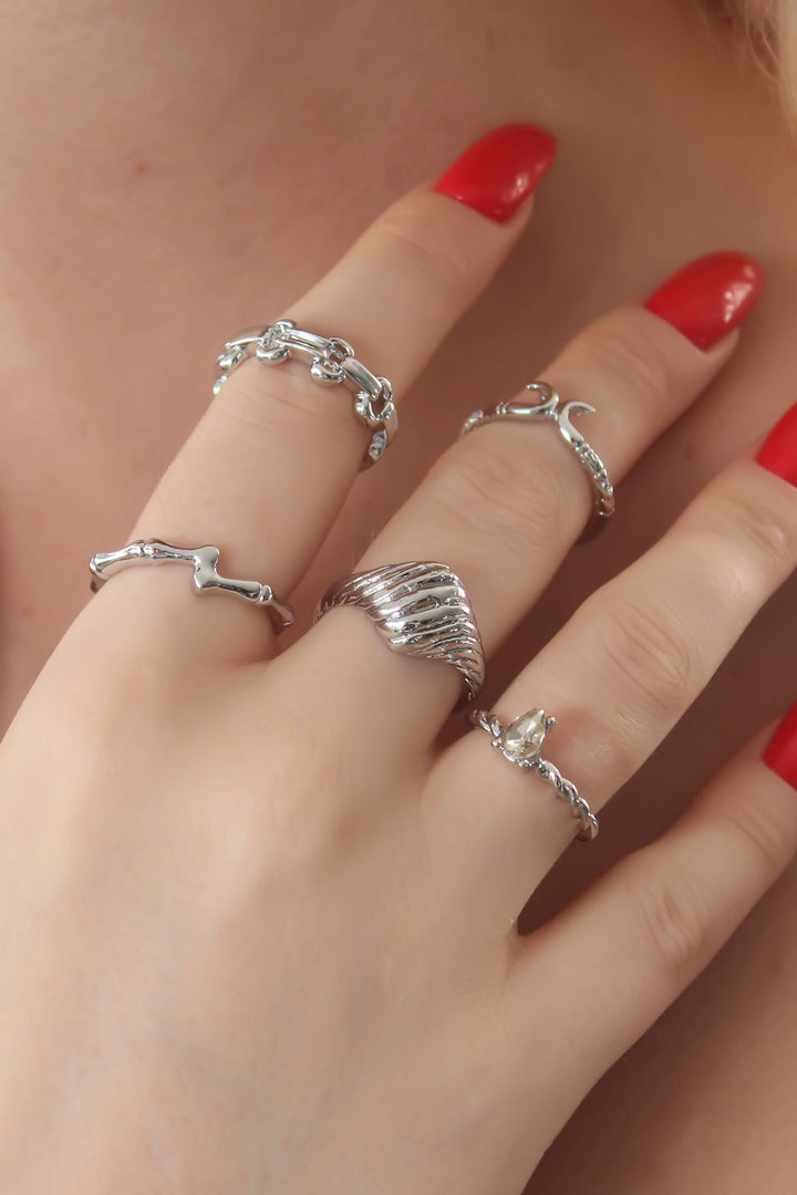 EBJ Silver Color Spiral Model Ring with Zircon Stone for Women Combination - Cholet