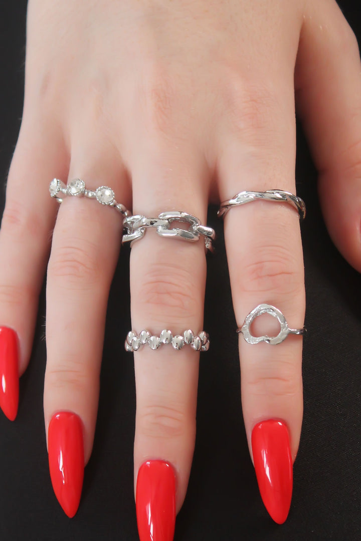 EBJ Silver Color Heart Figure Chain Model Women's Ring Combination - Huauchinango