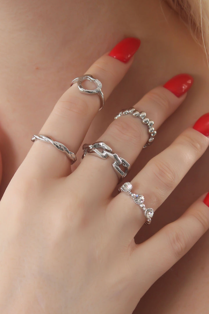 EBJ Silver Color Heart Figure Chain Model Women's Ring Combination - Huauchinango