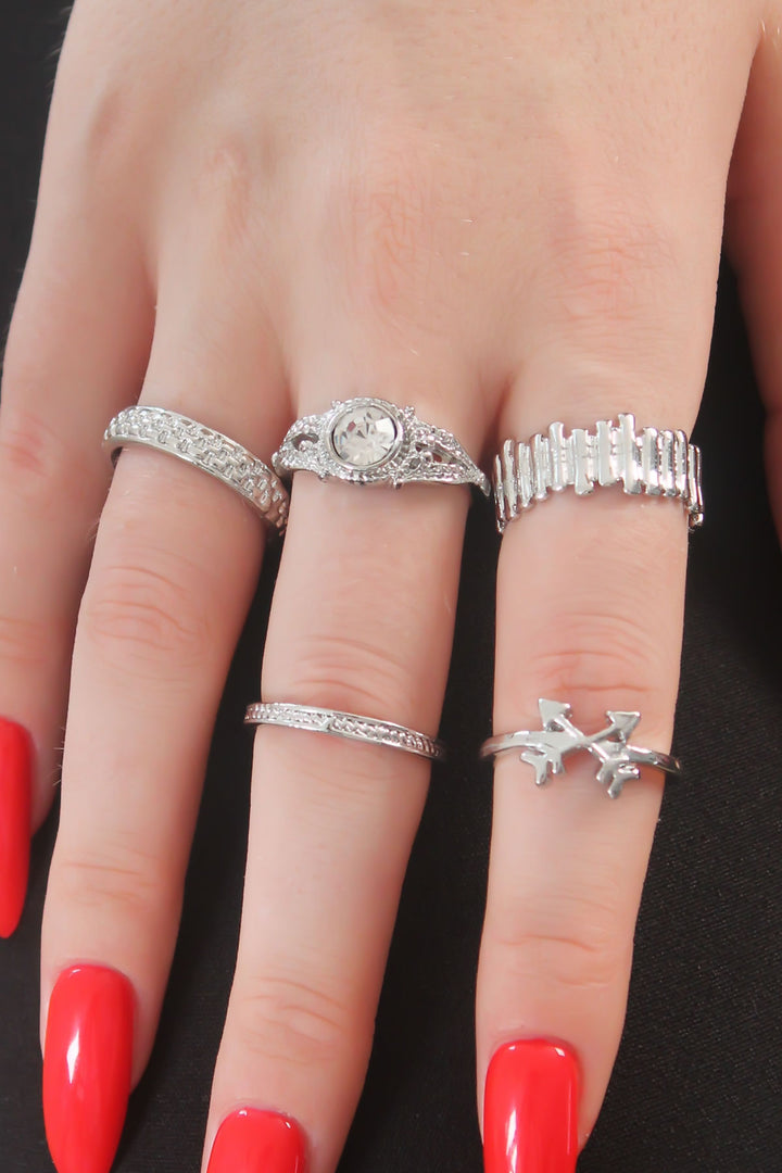 EBJ Silver Color Zircon Stone Arrow Figure Women's Ring Combination - Bollate
