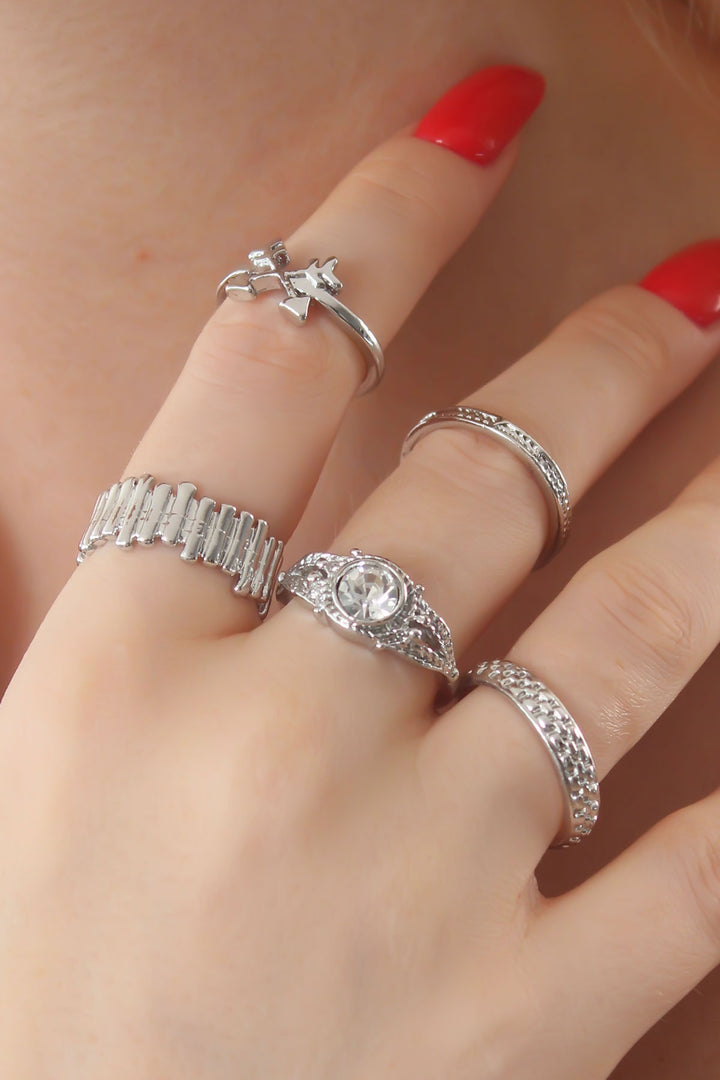 EBJ Silver Color Zircon Stone Arrow Figure Women's Ring Combination - Bollate