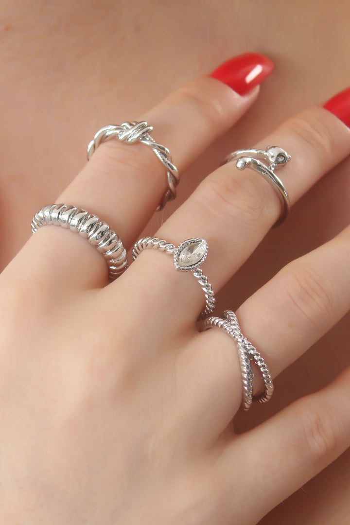 EBJ Silver Color Zircon Stone Spiral Model Cat Figure Women's Ring Combination - Ratingen
