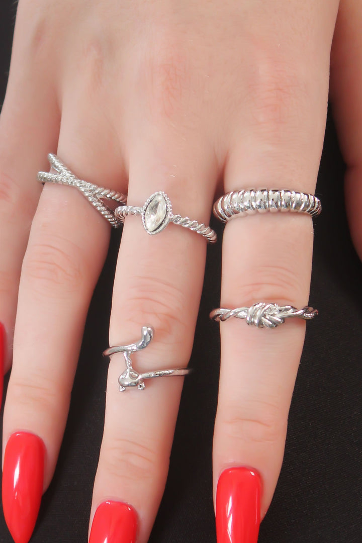 EBJ Silver Color Zircon Stone Spiral Model Cat Figure Women's Ring Combination - Ratingen