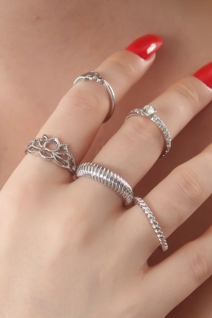 EBJ Silver Color Lotus Figure Spiral Model Women's Ring with Zircon Stone Combination - Erkelenz