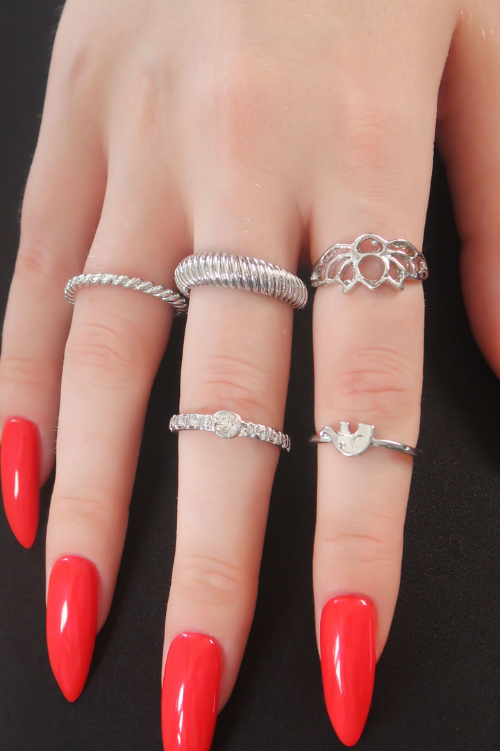 EBJ Silver Color Lotus Figure Spiral Model Women's Ring with Zircon Stone Combination - Erkelenz
