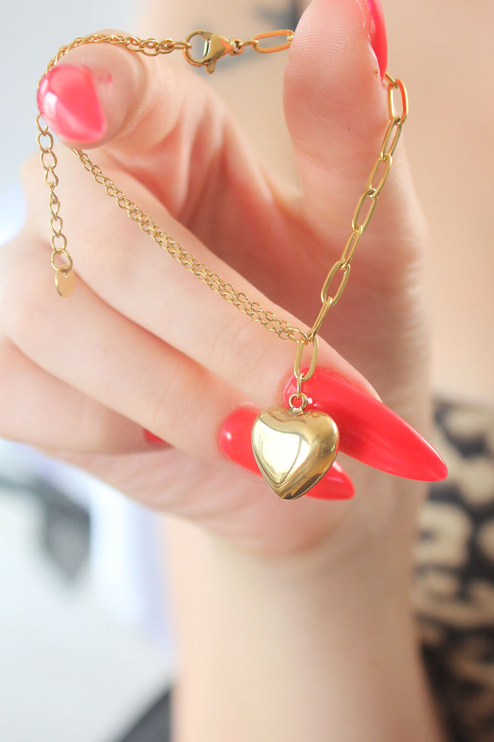 EBJ 316L Çelik Gold Renk Zincir Model Kalp Figür Kadın Bileklik - Greifswald