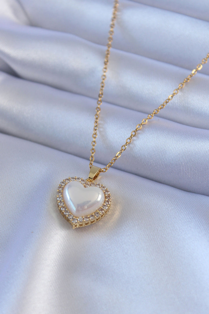 EBJ 316L Steel Gold Color Pearl Heart Model Zircon Stone Women's Necklace - Geelong