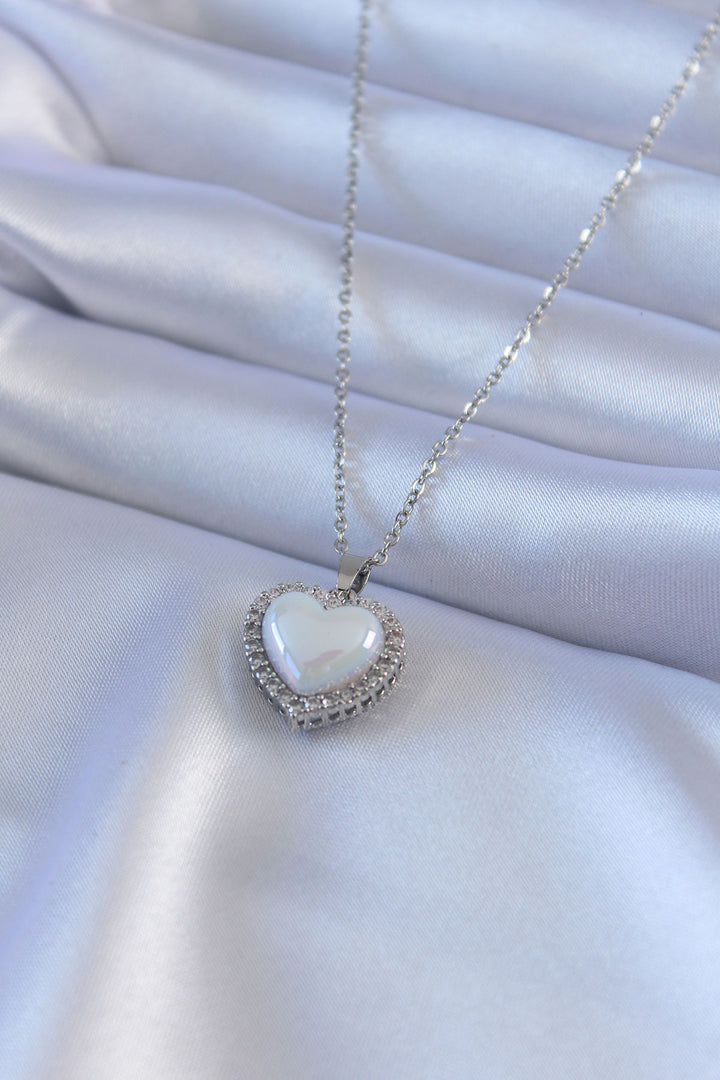 EBJ 316L Stainless Steel Silver Color Pearl Heart Model Zircon Stone Women's Necklace - Iguala de la Independencia