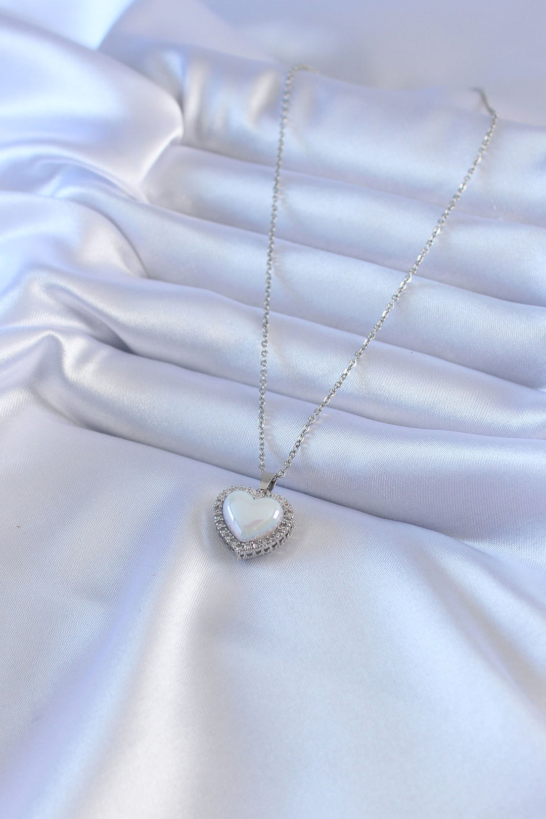 EBJ 316L Stainless Steel Silver Color Pearl Heart Model Zircon Stone Women's Necklace - Iguala de la Independencia