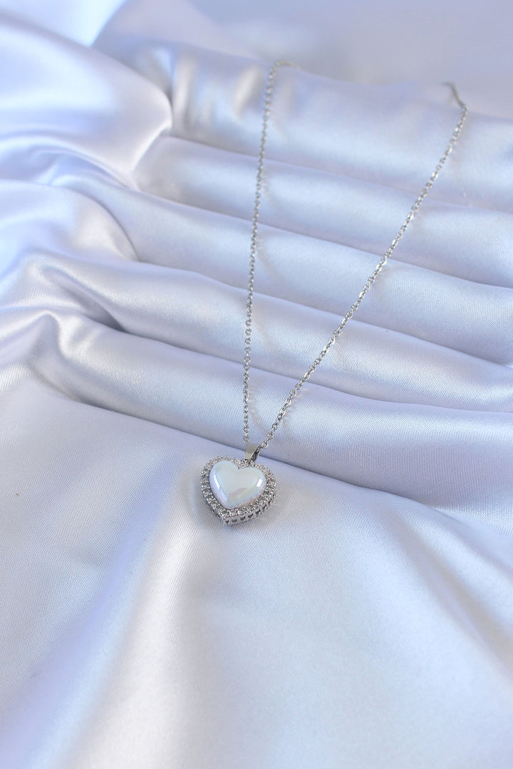 EBJ 316L Stainless Steel Silver Color Pearl Heart Model Zircon Stone Women's Necklace - Iguala de la Independencia