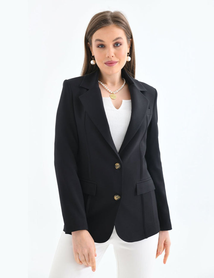 NDL Women 2-Button Trim Detail Women's Jacket Black - Chalco