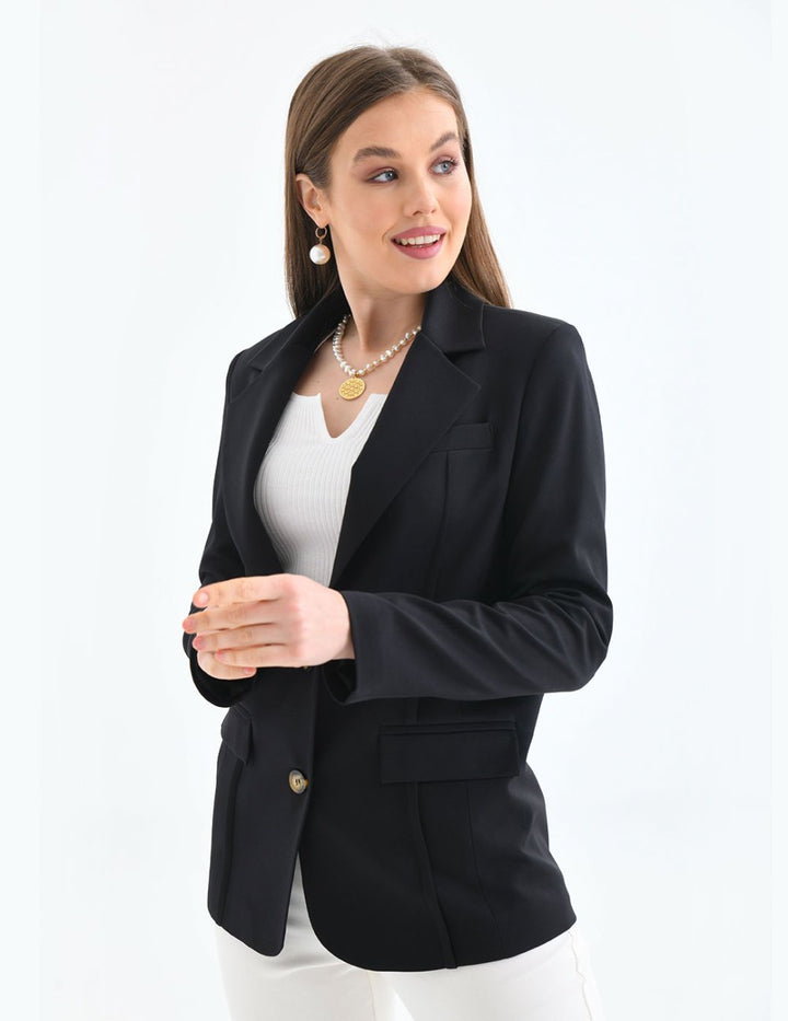 NDL Women 2-Button Trim Detail Women's Jacket Black - Chalco