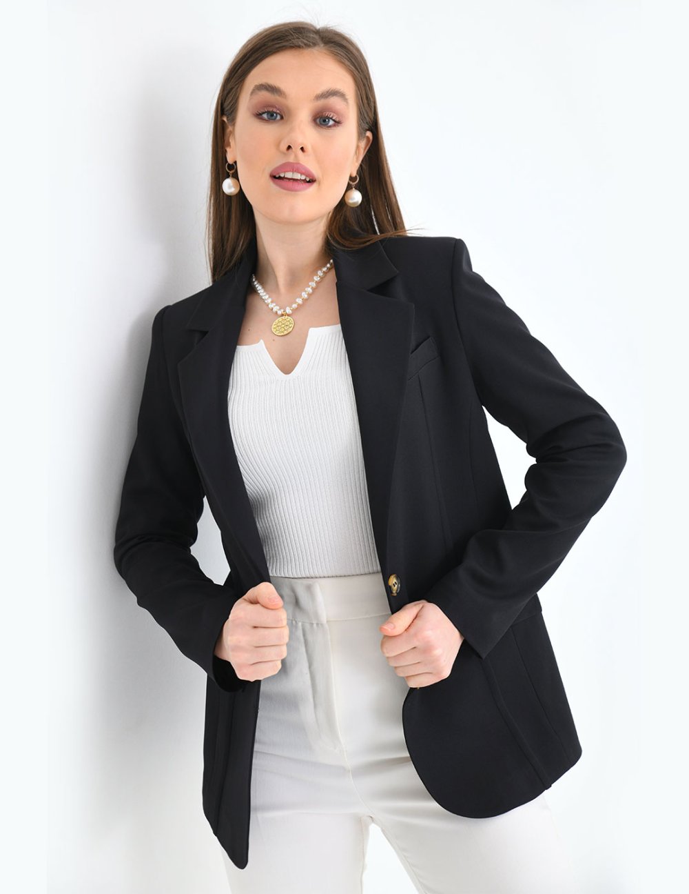 NDL Women 2-Button Trim Detail Women's Jacket Black - Chalco