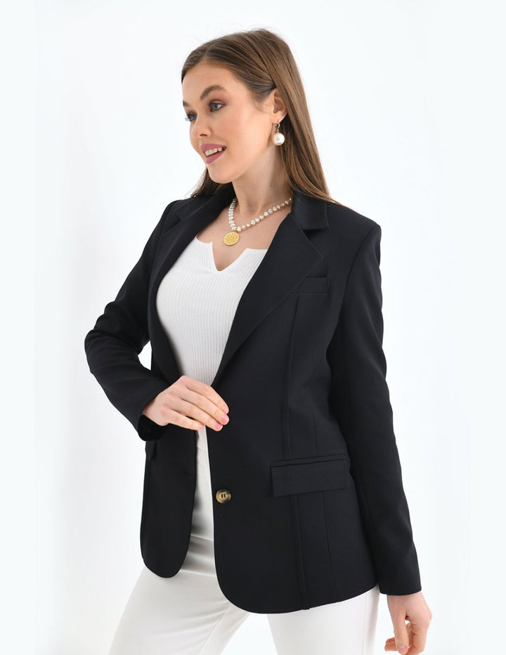 NDL Women 2-Button Trim Detail Women's Jacket Black - Chalco