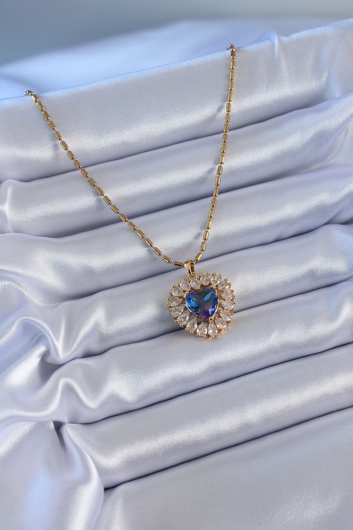 EBJ 316L Steel Gold Color Zircon Stone Crystal Purple Heart Model Women's Necklace - Leamington