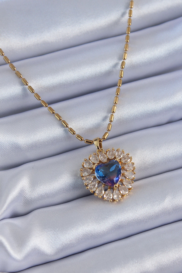 EBJ 316L Steel Gold Color Zircon Stone Crystal Purple Heart Model Women's Necklace - Leamington