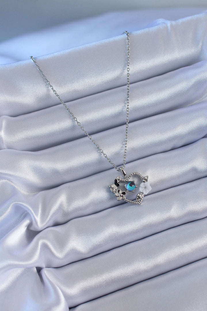 EBJ 316L Stainless Steel Silver Color Flower Heart Model Evil Eye Bead Detail Women's Necklace - Eltham